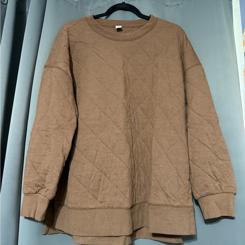 Old Navy Light Brown Crewneck Sweater with Relaxed Fit and Long Sleeves - Picture 1 of 4